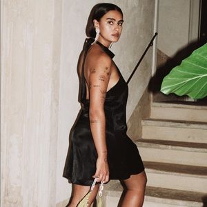 ZARA black mini halter dress satin effect